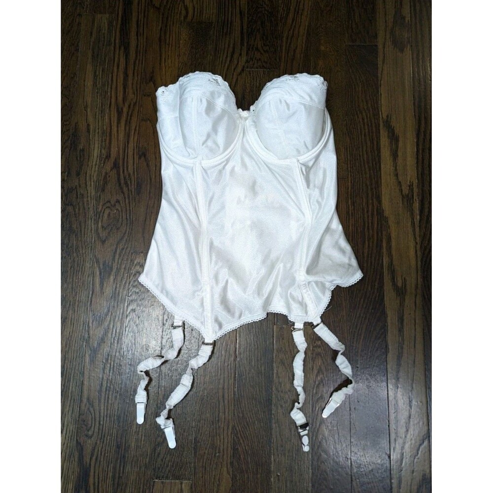 Vtg Goddess Bridal Corset Bustier 32DD Small White Strapless Long 90's Wedding